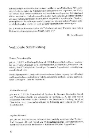 Veränderte Schriftleitung