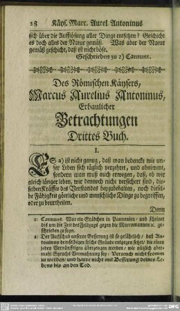 Des Römischen Käysers, Marcus Aurelius Antoninus, Erbaulicher Betrachtungen Drittes Buch