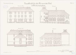 Irrenklinik der Christian-Albrechts-Universität Kiel Wirtschaftsgebäude: Ostansicht, Westansicht, Vorderansicht und Rückansicht 1:100