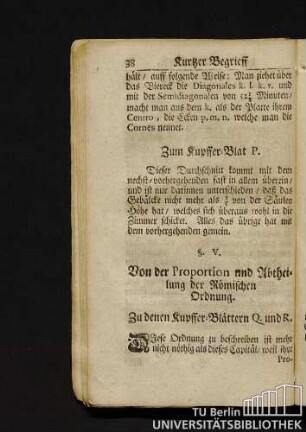 Von der Proportion und Abtheilung der Römischen Ordnung
