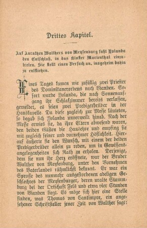 Drittes Kapitel. Auf Anrathen Walthers von Meysenburg faßt Yolanda den Entschluß, in das Kloster Marienthal einzutreten. ...