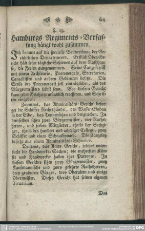 §. 19. Hamburgs Regiments-Verfassung hängt wohl zusammen