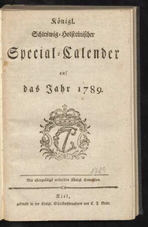 1789: Königl. Schleswig-Holsteinischer Special-Calender