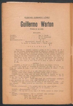 Guillermo Warton : drama en un acto