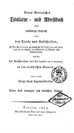 Stempel: Biblioth. Acad. Milit.; Stempel: ... Schulz