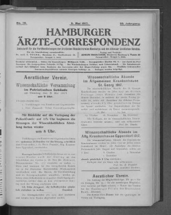 Wissenschaftliche Abende im Allg. Krankenhause Eppendorf 1917.