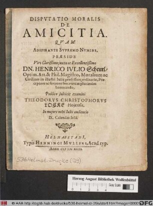 Disputatio Moralis De Amicitia