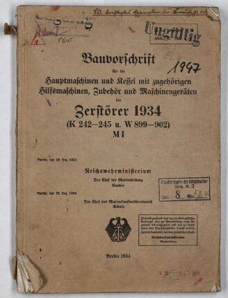 Bauvorschrift Hauptmaschine und Kessel mit zugehörigen Hilfsmaschinen, Zubehör und Maschinengeräte