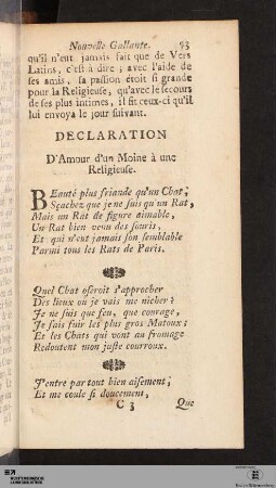 Declaration. D`Amour d`un Moine à une Religieuse.