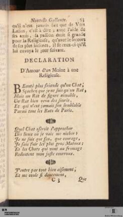 Declaration. D`Amour d`un Moine à une Religieuse.