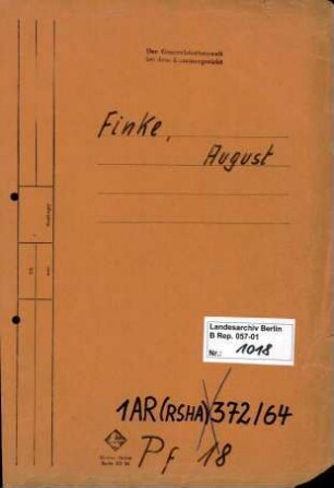 Personenheft August Finke (*12.08.1906), Regierungsrat und SS-Sturmbannführer