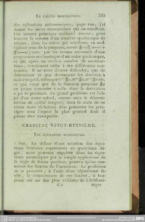 Chapitre vingt - huitième. Les Équations numériques