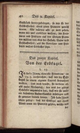 Das zweyte Kapitel. Von der Erdkugel.