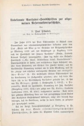 581-587 Unbekannte Aurifaber-Handschriften zur allgemeinen Reformationsgeschichte