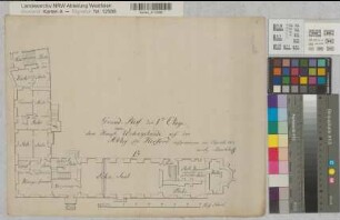 Herford (Herford) Abtei Hauptwohngebäude Grundriß der 2. und 3. Etage 1808 70 rh. Fuß = 15,2 cm 34 x 43,5 Zeichnung Menckhoff Abtei Herford, Akten XXXIX Nr. 9b (aufgelöst)