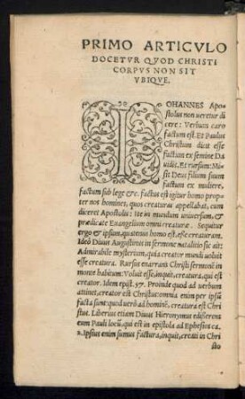 Primo Articulo Docetur Quod Christi Corpus Non Sit Ubique.