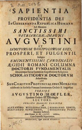 Sapientia Et Providentia Dei In Gubernanda Republica Humana