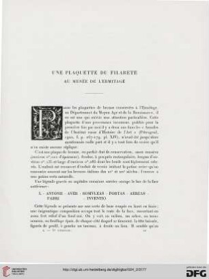 5. Pér. 10.1924: Une plaquette du Filarete au musée de l'Ermitage