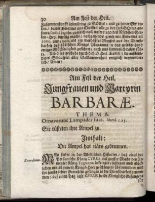 Am Fest der Heil. Jungfrauen und Martyrin Barbaræ.