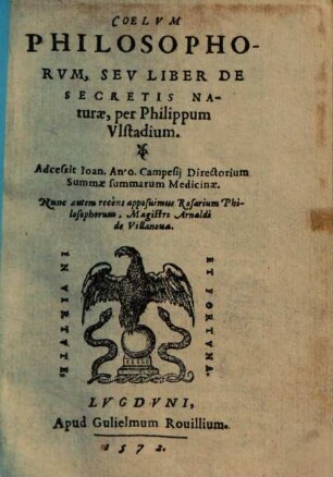 Coelvm Philosophorvm, Sev Liber De Secretis Naturae