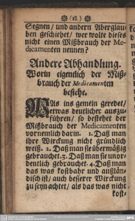 Andere Abhandlung. Worin eigentlich der Mißbrauch der Medicamenten bestehe