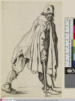 [Der Bettler mit den Krücken; Le Mendiant aux bégilles coiffé d'un bonnet]