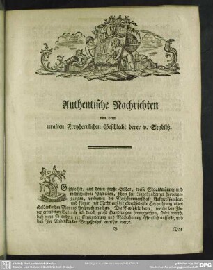 Authentische Nachrichten von dem uralten Freyherrlichen Geschlecht derer v. Seydlitz