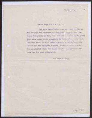 Schreiben an Karl Schmidt (Brief)