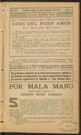 1924008328: Por mala mano : novela inédita