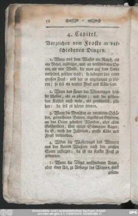 4. Capitel. Vorzeichen vom Froste an verschiedenen Dingen.