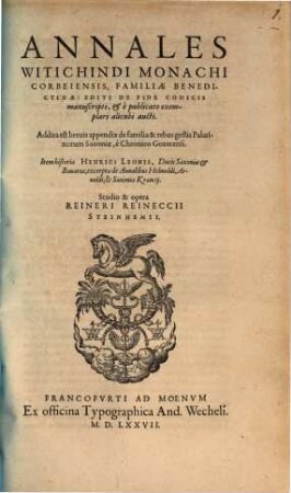 Annales Witichindi monachi Corbeiensis, familiae Benedictinae : editi de fide codicis manuscripti & e publicato exemplari alicubi aucti