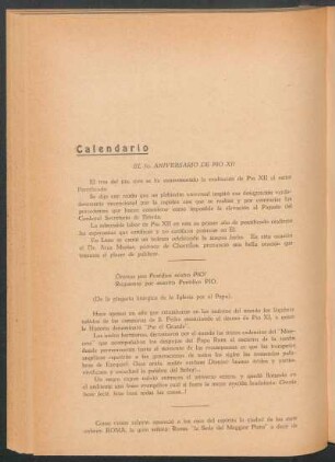 Calendario - El 10. aniversario de Pio XII