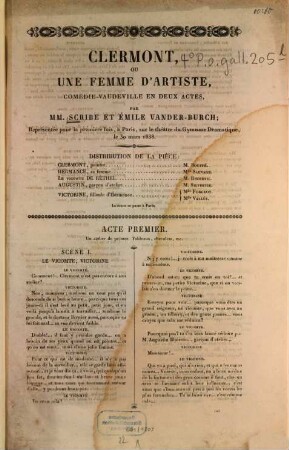 Clermont, ou une femme d'artiste : Comédie-vaudeville en 2 actes