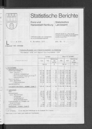 Steueraufkommen und Steuereinnahmen in Hamburg September 1978 und Januar bis September 1978 : Lfd. Nr. 12