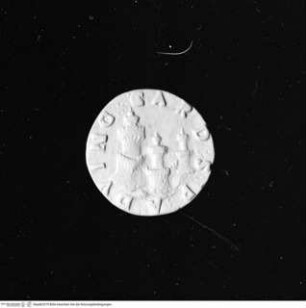Medaille des Giuliano della Rovere (später Papst Julius II.), Revers: Die Festung von Ostia mit drei Türmen
