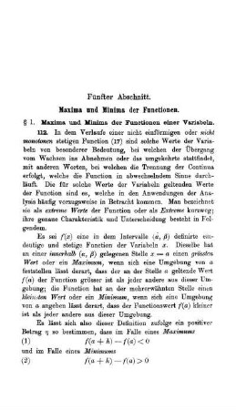 Fünfter Abschnitt. Maxima und Minima der Funktionen.