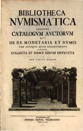 Bibliotheca Nvmismatica : Exhibens Catalogvm Avctorum Qvi De Re Monetaria Et Nvmis Tam Antiqvis Qvam Recentioribvs Scripsere