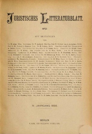 Juristisches Literaturblatt. 4. 1892