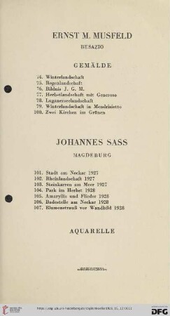 Johannes Sass (Nr. 101-107)