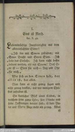 I. Eins ist Noth. Luc. X. 42