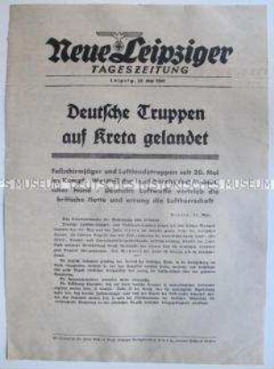 Extrablatt der "Neuen Leipziger Tageszeitung" zur Landung deutscher Truppen auf Kreta