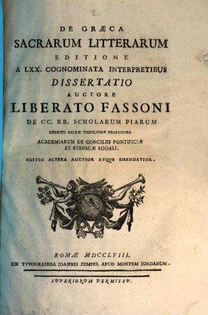 De Sacrarum litterarum editione a 70 cognominata interpretibus dissertatio