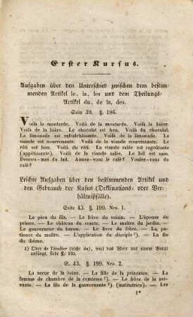 Neuer Leitfaden zum ersten Unterricht in der französischen Sprache oder Uebersetzung sämmtlicher Uebungsstücke in dem ersten und zweiten Kursus der Sanguinschen Grammatik : nebst beigefügten grammatikalischen Anmerkungen