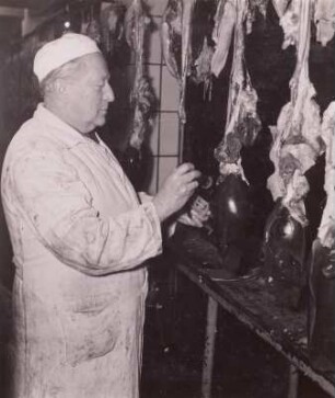 Stempeln des Fleisches : Dresden. VEB Vereinigte Fleisch- und Wurstwerke. Stempeln des Fleisches nach der Schlachttier- und Fleischuntersuchung