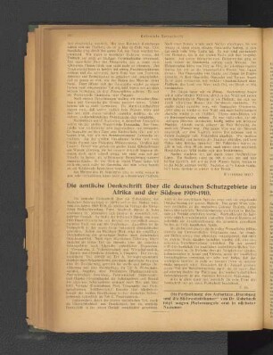 Die amtliche Denkschrift über die deutschen Schutzgebiete n Afrika und der Südsee 1909-1910.