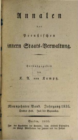 Annalen der preußischen innern Staats-Verwaltung. 19, 3/4. 1835
