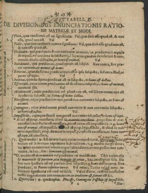 [...] Tabell. XI. De Divisionibus Enunciationis Ratione Materiae Et Modi.