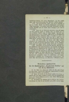 Besondere Instruction für die Hamburgischen " Cuxhavener Lootsen" auf den Kreuz-Schoonern.