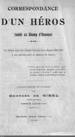 Correspondance d'un héros tombé au champ d'honneur