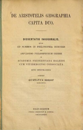 De Aristotelis geographia capita duo
